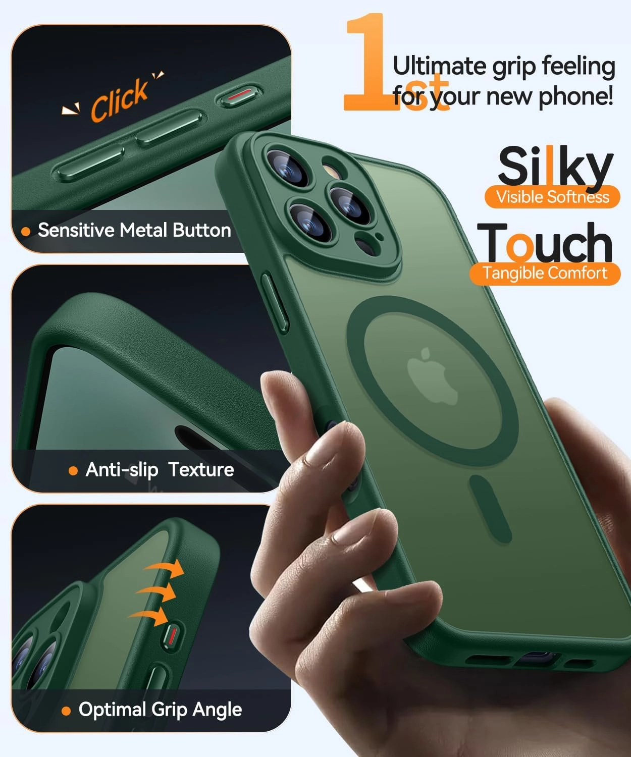 CANSHN Magnetic Compatible with iPhone 16 Pro Case, Upgraded [Full Camera Protection] [Compatible with Magsafe] [Translucent Matte] Shockproof Protective Phone Case Cover 6.3 Inch - Deep Green
