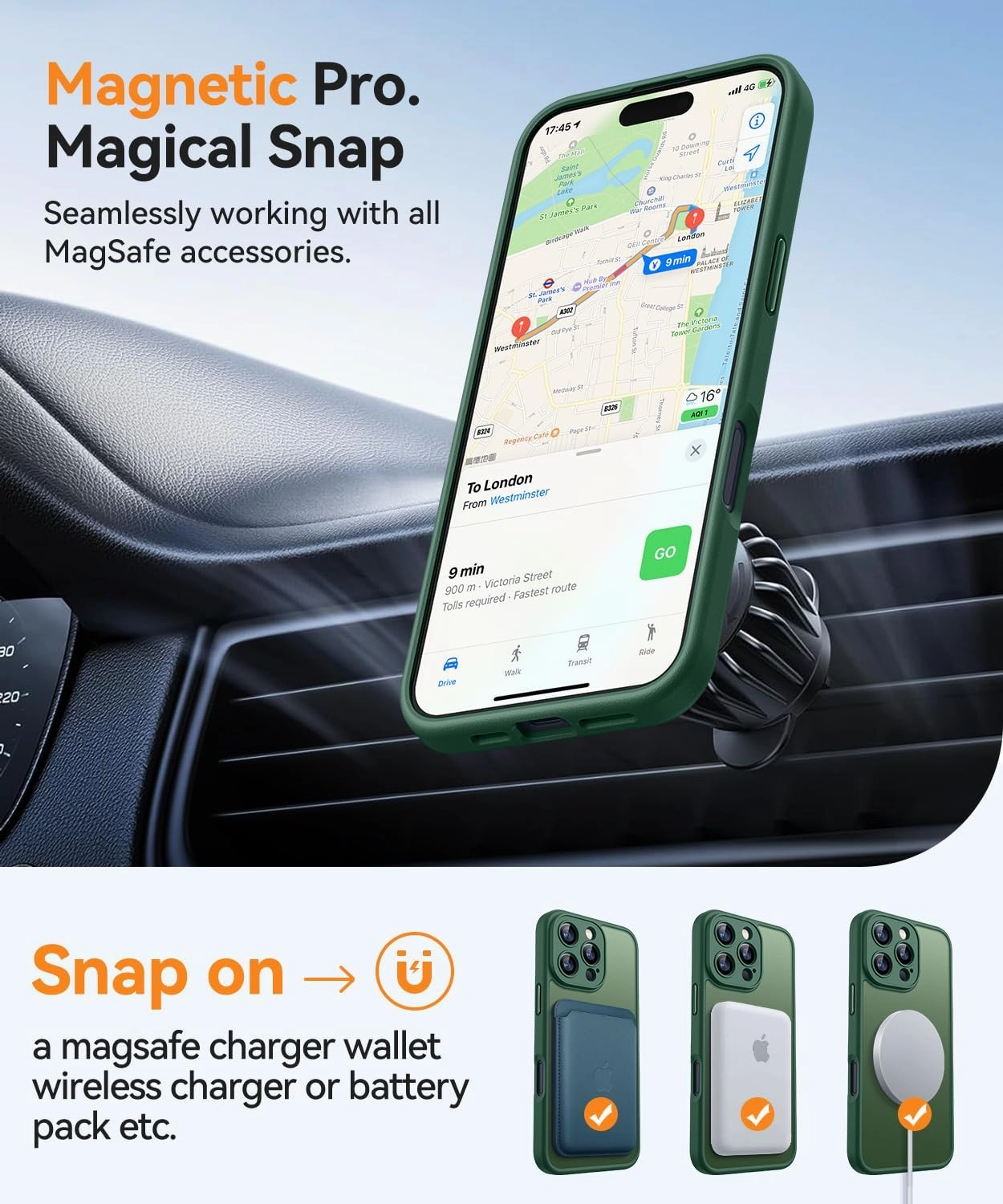 CANSHN Magnetic Compatible with iPhone 16 Pro Case, Upgraded [Full Camera Protection] [Compatible with Magsafe] [Translucent Matte] Shockproof Protective Phone Case Cover 6.3 Inch - Deep Green