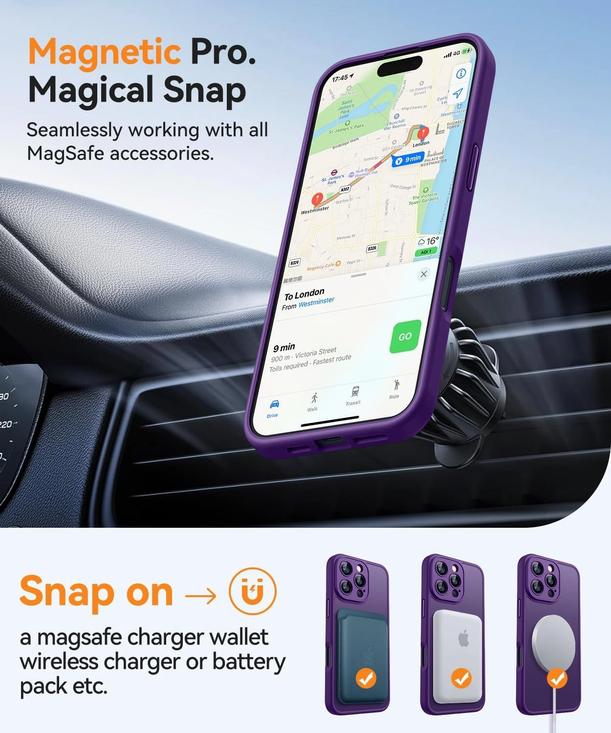 CANSHN Magnetic Compatible with iPhone 16 Pro Case, Upgraded [Full Camera Protection] [Compatible with Magsafe] [Translucent Matte] Shockproof Protective Phone Case Cover 6.3 Inch - Deep Purple