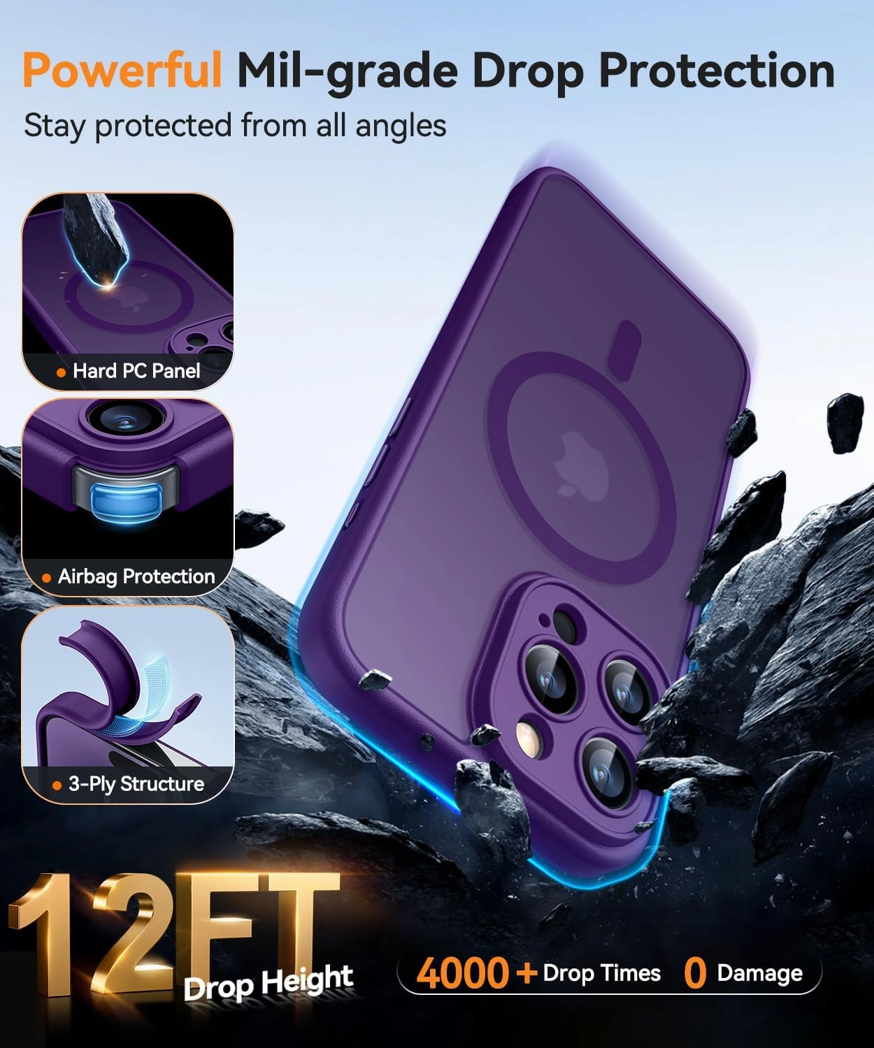 CANSHN Magnetic Compatible with iPhone 16 Pro Case, Upgraded [Full Camera Protection] [Compatible with Magsafe] [Translucent Matte] Shockproof Protective Phone Case Cover 6.3 Inch - Deep Purple