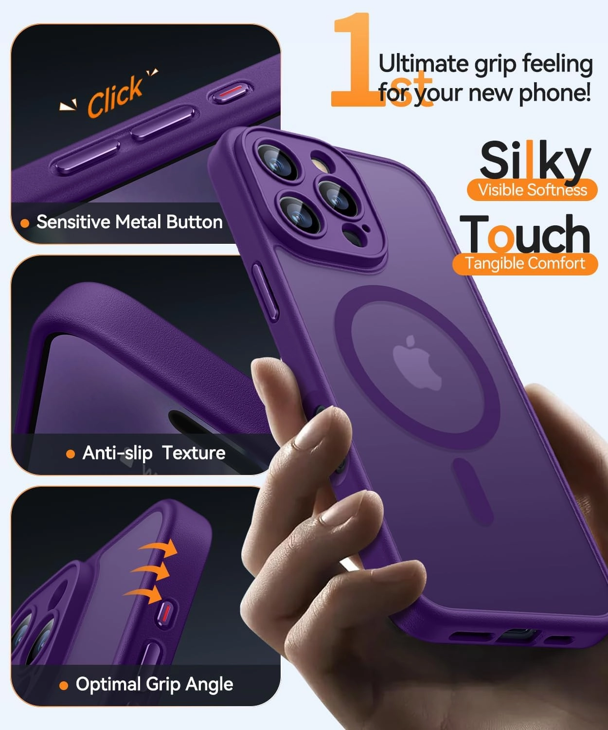 CANSHN Magnetic Compatible with iPhone 16 Pro Case, Upgraded [Full Camera Protection] [Compatible with Magsafe] [Translucent Matte] Shockproof Protective Phone Case Cover 6.3 Inch - Deep Purple