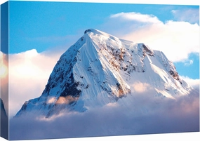Canvas Print Wall Art A Blue Cloudy Sky with Snowy Mountains Tops Nature Wilderness Photography Modern Art Rustic Scenic Colorful Multicolor for Living Room, Bedroom, Office - 32"x48"