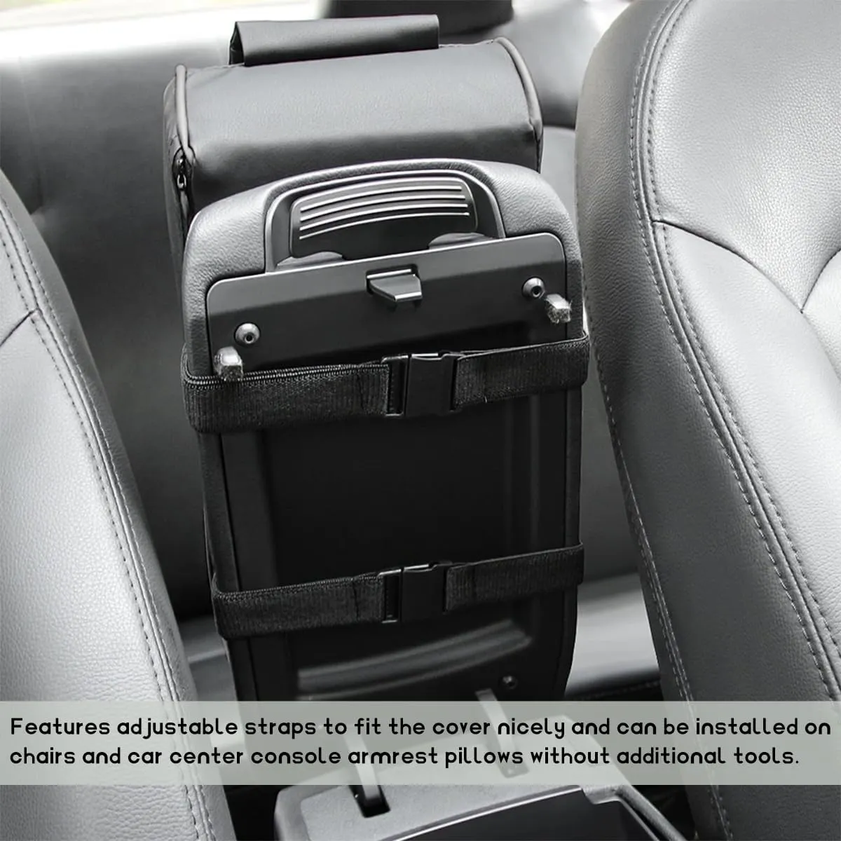 Car Armrest Cushion, Soft Memory Foam Car Center Console Cover, Skin-Friendly Waterproof PU Leather Car Center Console Armrest Pillow with Storage Bag, Car Interior Accessories (Beige)
