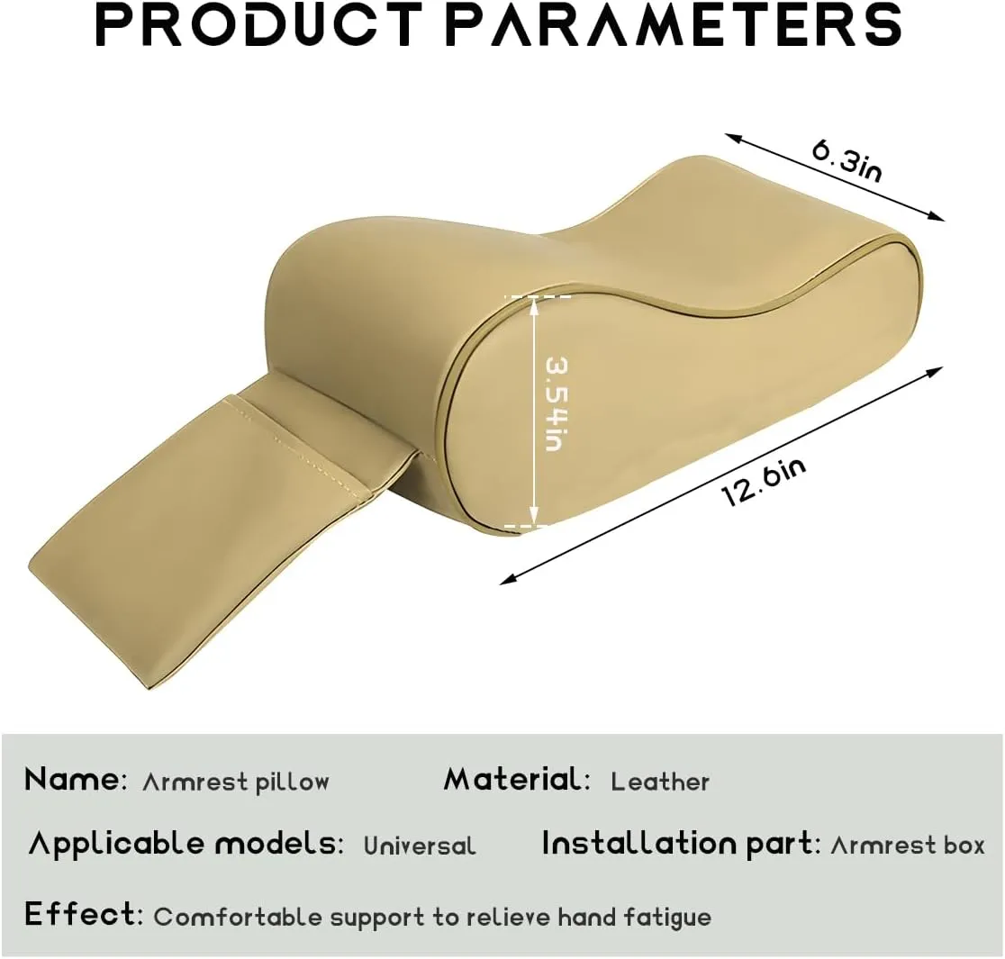 Car Armrest Cushion, Soft Memory Foam Car Center Console Cover, Skin-Friendly Waterproof PU Leather Car Center Console Armrest Pillow with Storage Bag, Car Interior Accessories (Beige)