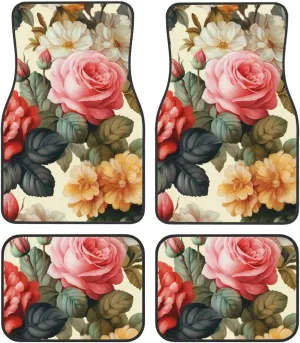 Car Floor Mats All-Weather Front Rear Car Floor Foot Mat Sets of 4 Pieces Universal Car Foot Mat Vintage Floral Car Mats Non-Slip Automotive Floor Mats for SUV Vans sedans Trucks