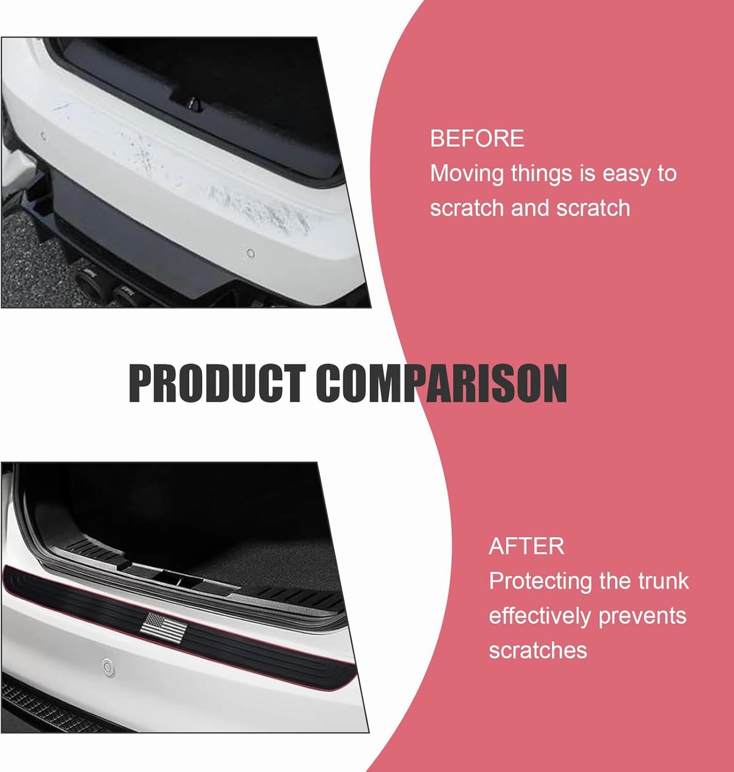 Car Rear Bumper Protector, American Flag Decorative Anti-Scratch Strip, 35.4" x 2.7" Stripe Design Self-Adhesive Trunk Entry Guard, Universal for Most Cars Exterior Accessories (Black)