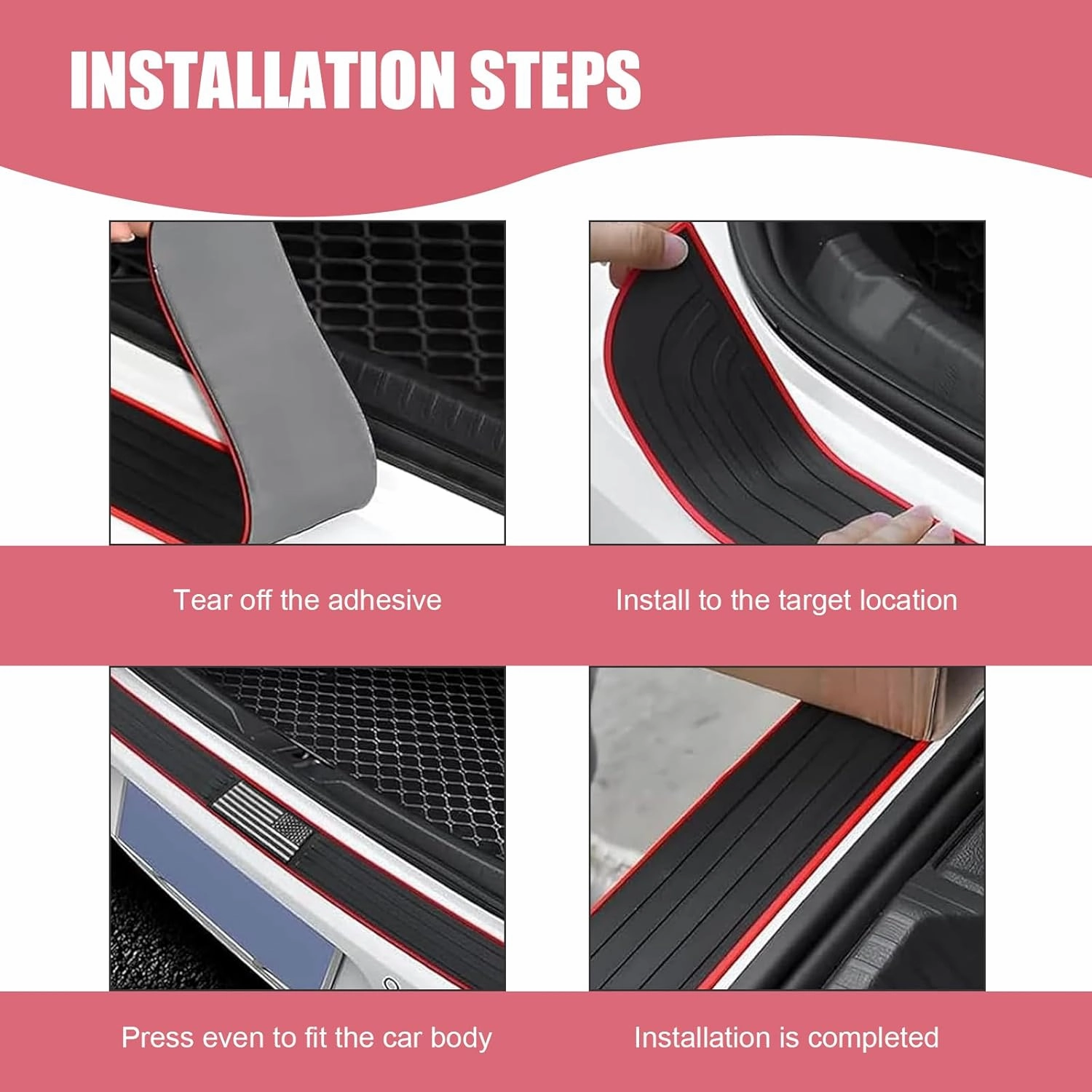 Car Rear Bumper Protector, American Flag Decorative Anti-Scratch Strip, 35.4" x 2.7" Stripe Design Self-Adhesive Trunk Entry Guard, Universal for Most Cars Exterior Accessories (Black)
