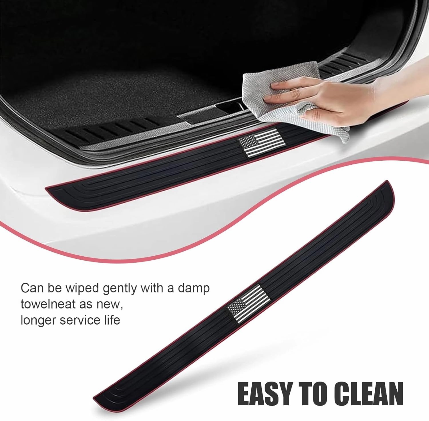 Car Rear Bumper Protector, American Flag Decorative Anti-Scratch Strip, 35.4" x 2.7" Stripe Design Self-Adhesive Trunk Entry Guard, Universal for Most Cars Exterior Accessories (Black)