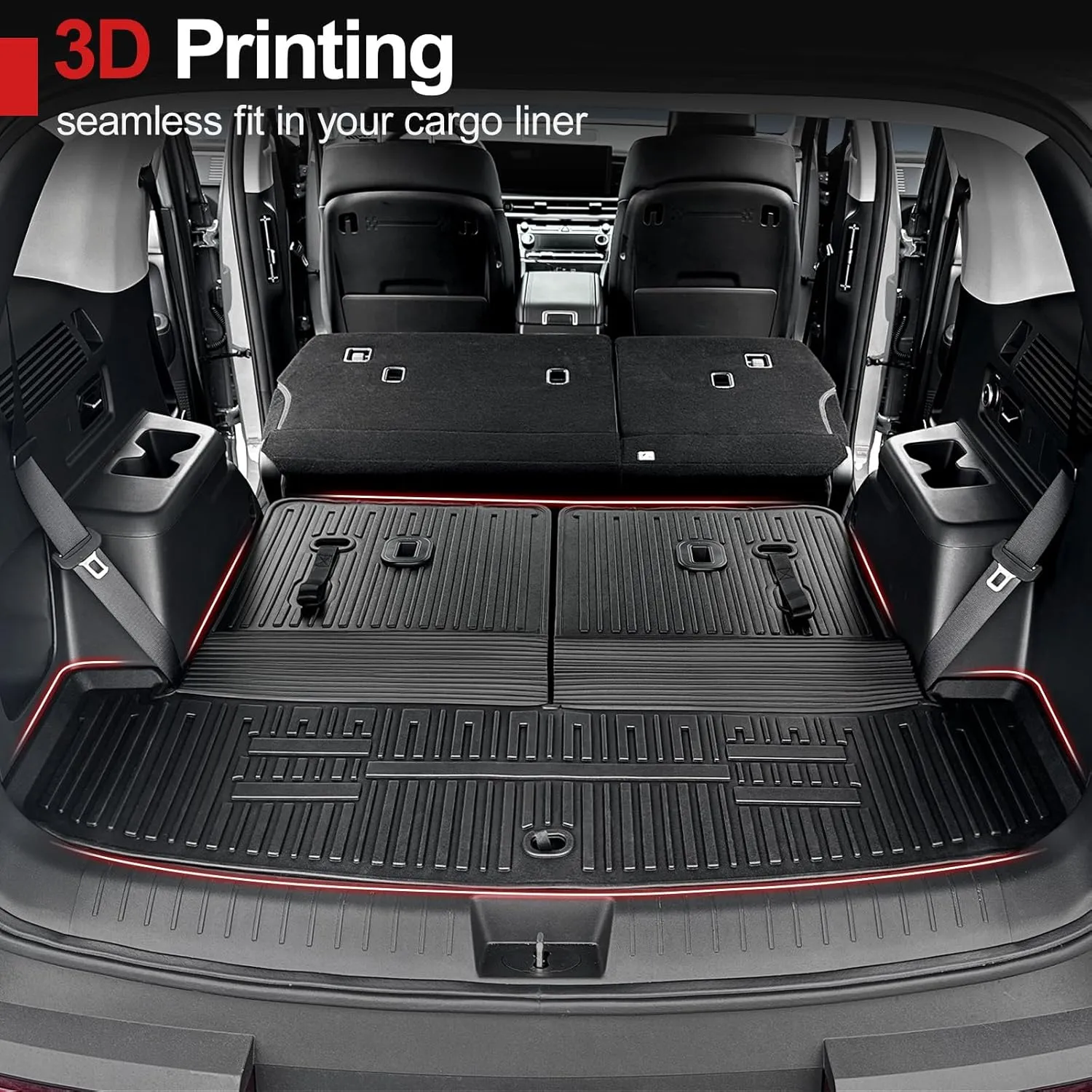Cargo Mat for Hyundai Santa FE Accessories 2024 2025-TPE All Weather Trunk Mat with Backrest Mat for 2025 Santa Fe Calligraphy Accessories (Fit Hybrid and Fuel)