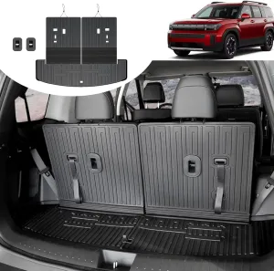 Cargo Mat for Hyundai Santa FE Accessories 2024 2025-TPE All Weather Trunk Mat with Backrest Mat for 2025 Santa Fe Calligraphy Accessories (Fit Hybrid and Fuel)