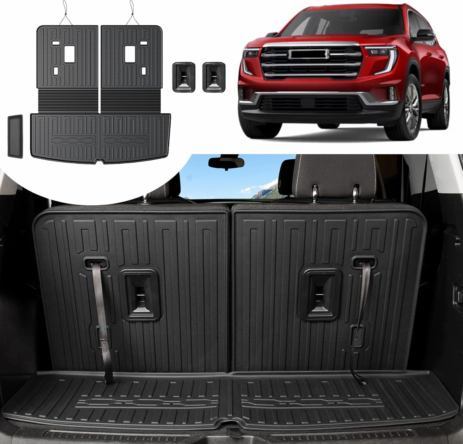 Cargo Mat with Backrest Mat for 2017-2023 GMC Acadia-All Weather Black TPE Cargo Liner for GMC Acadia Denali Accessories 2023 2022 2021