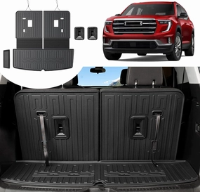 Cargo Mat with Backrest Mat for 2017-2023 GMC Acadia-All Weather Black TPE Cargo Liner for GMC Acadia Denali Accessories 2023 2022 2021