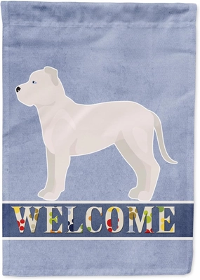 Caroline's Treasures CK3714GF White Bullboxer Welcome Garden Flag Mailbox Flag Decorative Yard Flag Banner Outside Patio Artwork Yard Flower Beds, Garden Size, Multicolor