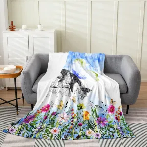 Cat Sherpa Colorful Flower Throw Blanket - Cute Pet Animal Fleece Throw 50x60 Inch Butterfly Floral Leaves Plant Bed Blanket Black And White Sherpa Kawaii Farmhouse Blue