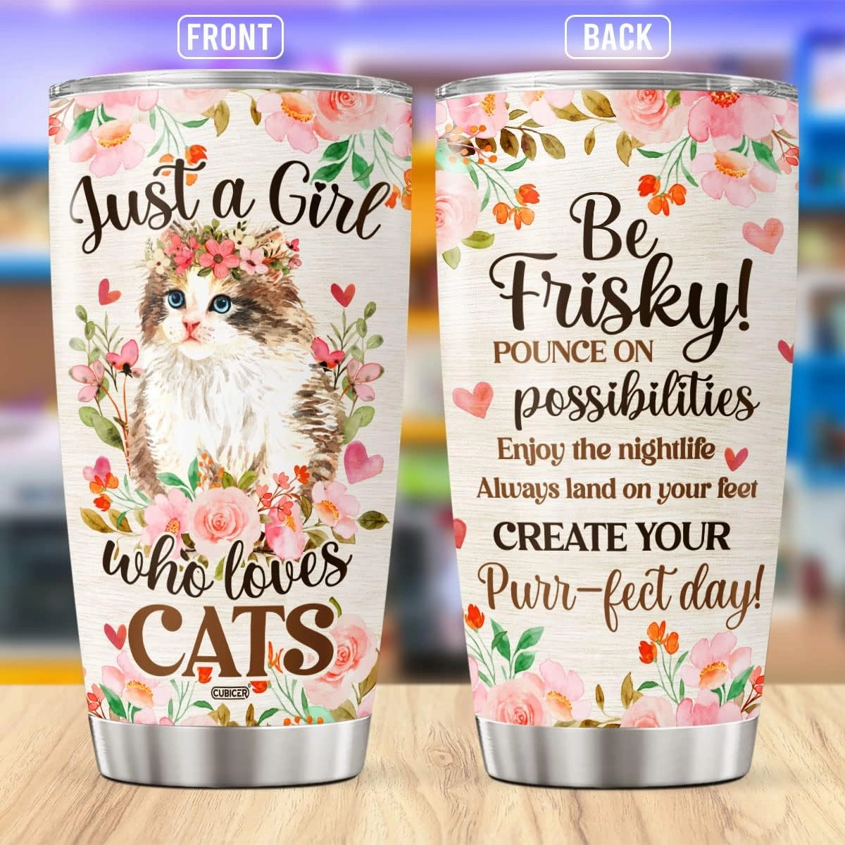 Cats 20 Oz Tumbler With Lid For Pet Lovers Women Girls Teens Kids Cute Animal Stainless Steel Cups Insulated Coffee Mugs Travel Drinking Glass On Birthday Holiday Party