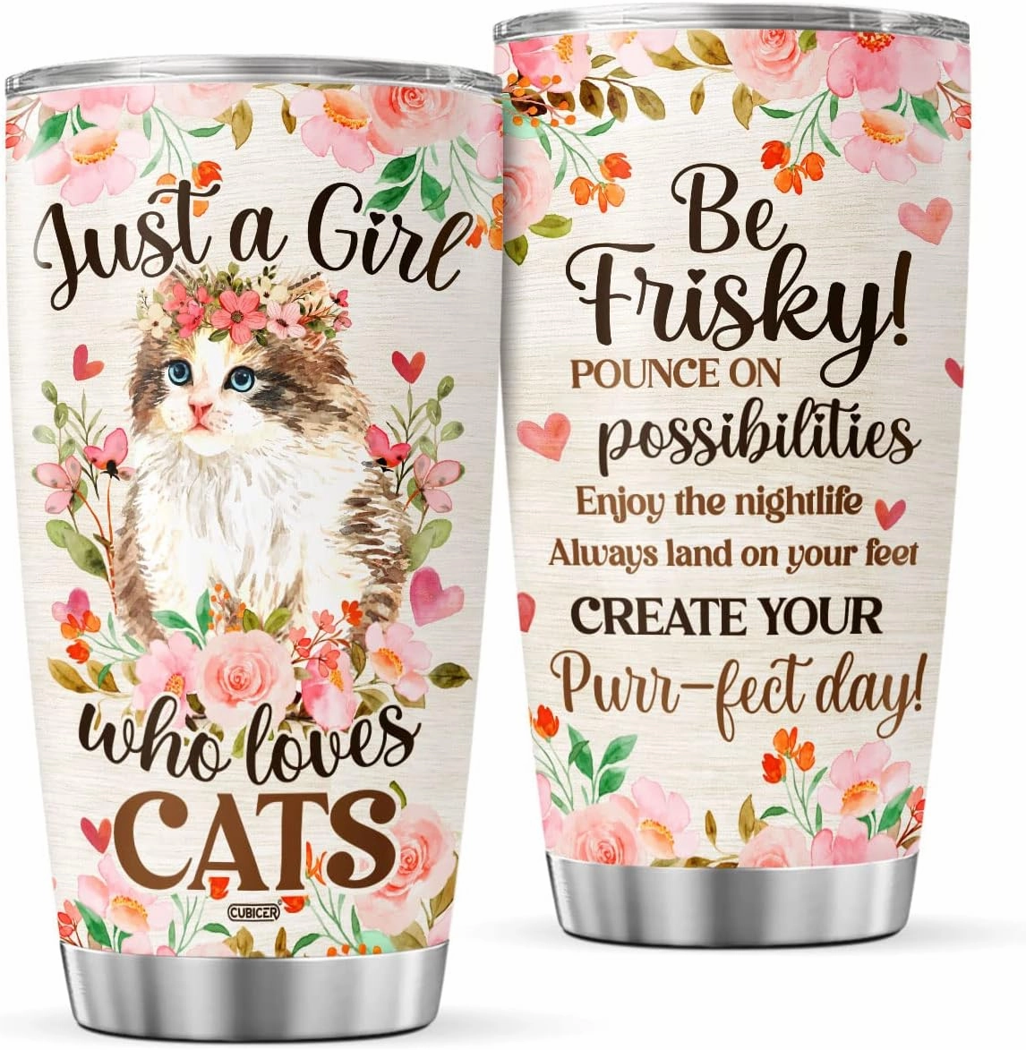 Cats 20 Oz Tumbler With Lid For Pet Lovers Women Girls Teens Kids Cute Animal Stainless Steel Cups Insulated Coffee Mugs Travel Drinking Glass On Birthday Holiday Party