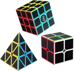 CFMOUR Original Speed Cube 2x2x2 3x3x3 Pyramid Cubes Set, Fast Magic Cube for Kids,Smooth Carbon Fiber Cubes,Puzzle Toys