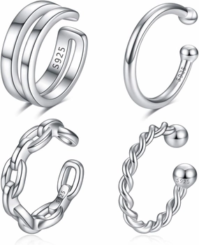 CHIC & ARTSY Cuff Earrings 925 Sterling Silver Ear Cuff Earrings Non-Piercing Fake Helix Cartilage Cuff Earrings Various Styles Conch Ear Cuffs Fine Jewelry for Women Man
