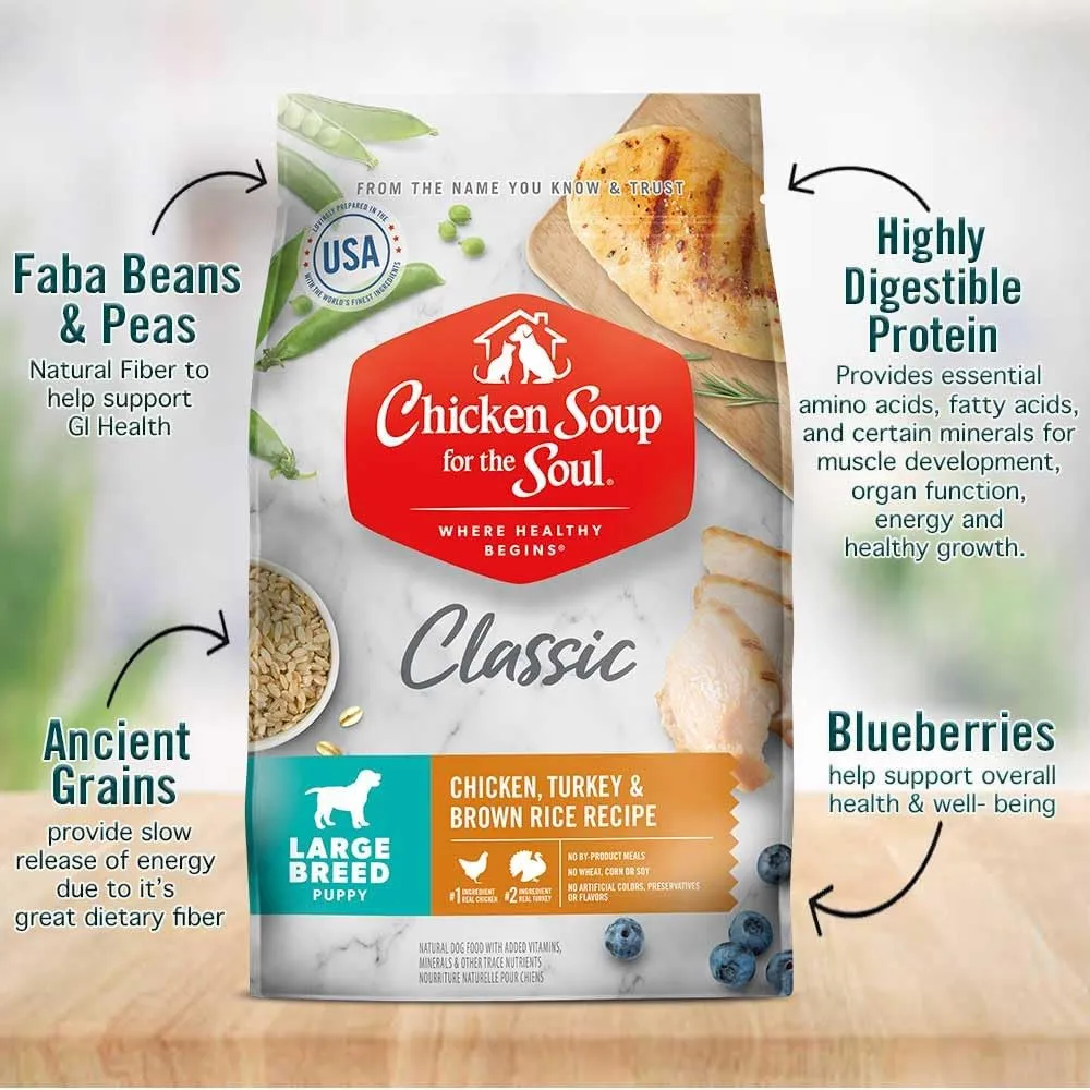 Chicken Soup For The Soul Classic Dry Large Breed Puppy Food, Chicken, Turkey & Brown Rice Recipe, 13.5 Pound Bag | Soy Free, Corn Free, Wheat Free, Dry Dog Food Made with Real Ingredients