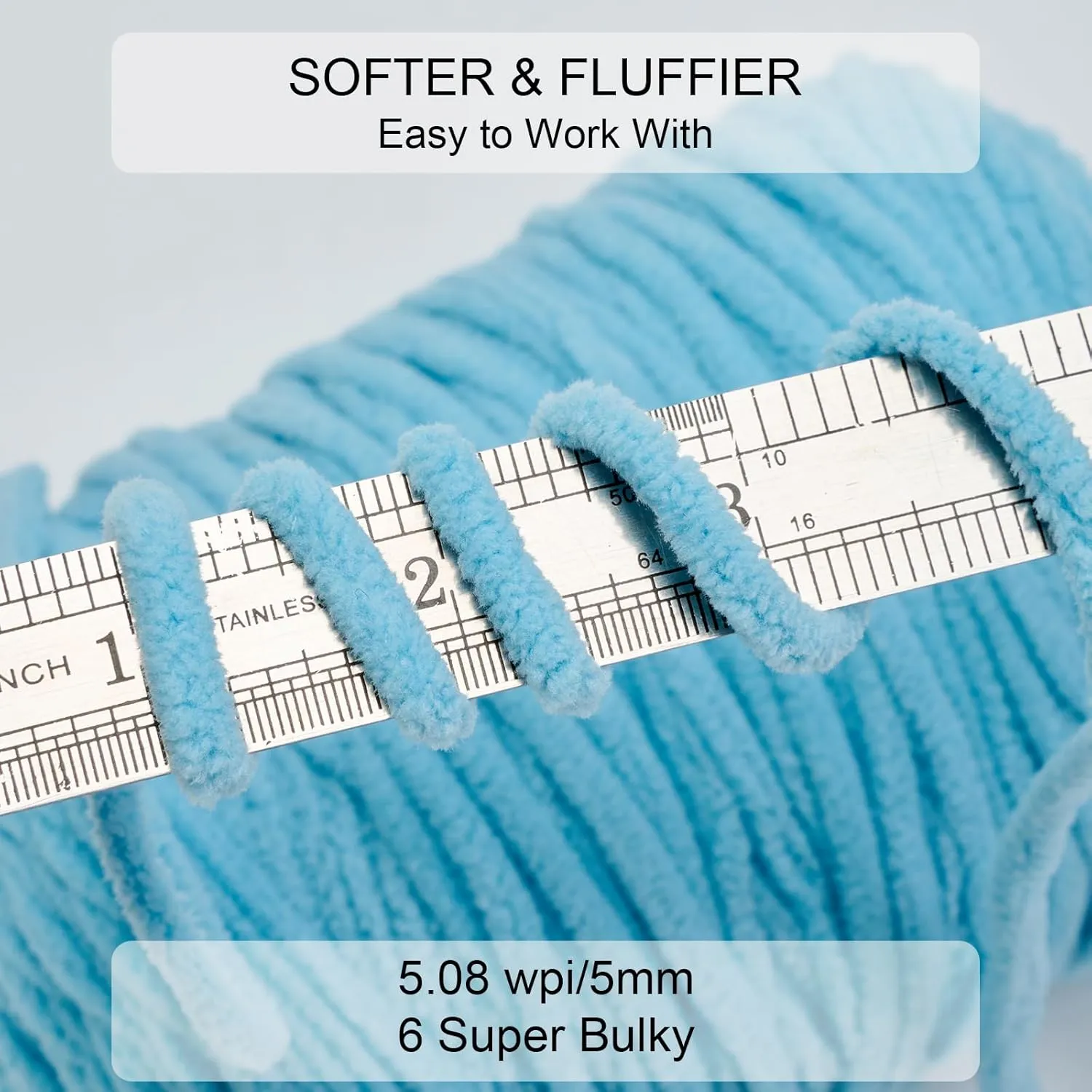 Chunky Chenille Yarn for Knitting/Crochet Baby Blanket Fancy Yarn for Amigurumi #6 Super Bulky Extra Thick Soft Fluffy Big Yarn Hat Scarf Christmas Decor Beginner Friendly,0.66lb,Blue