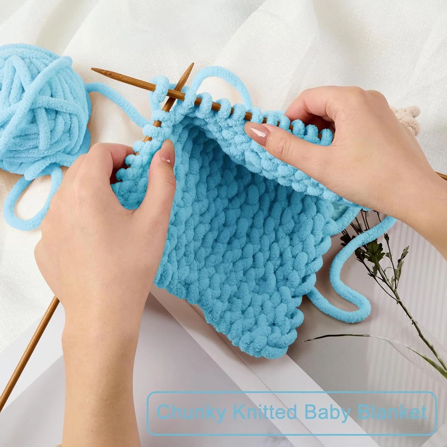 Chunky Chenille Yarn for Knitting/Crochet Baby Blanket Fancy Yarn for Amigurumi #6 Super Bulky Extra Thick Soft Fluffy Big Yarn Hat Scarf Christmas Decor Beginner Friendly,0.66lb,Blue