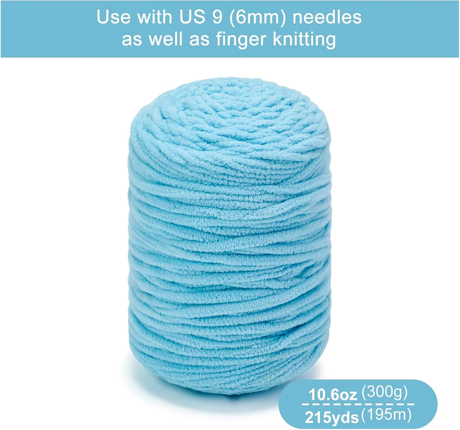 Chunky Chenille Yarn for Knitting/Crochet Baby Blanket Fancy Yarn for Amigurumi #6 Super Bulky Extra Thick Soft Fluffy Big Yarn Hat Scarf Christmas Decor Beginner Friendly,0.66lb,Blue