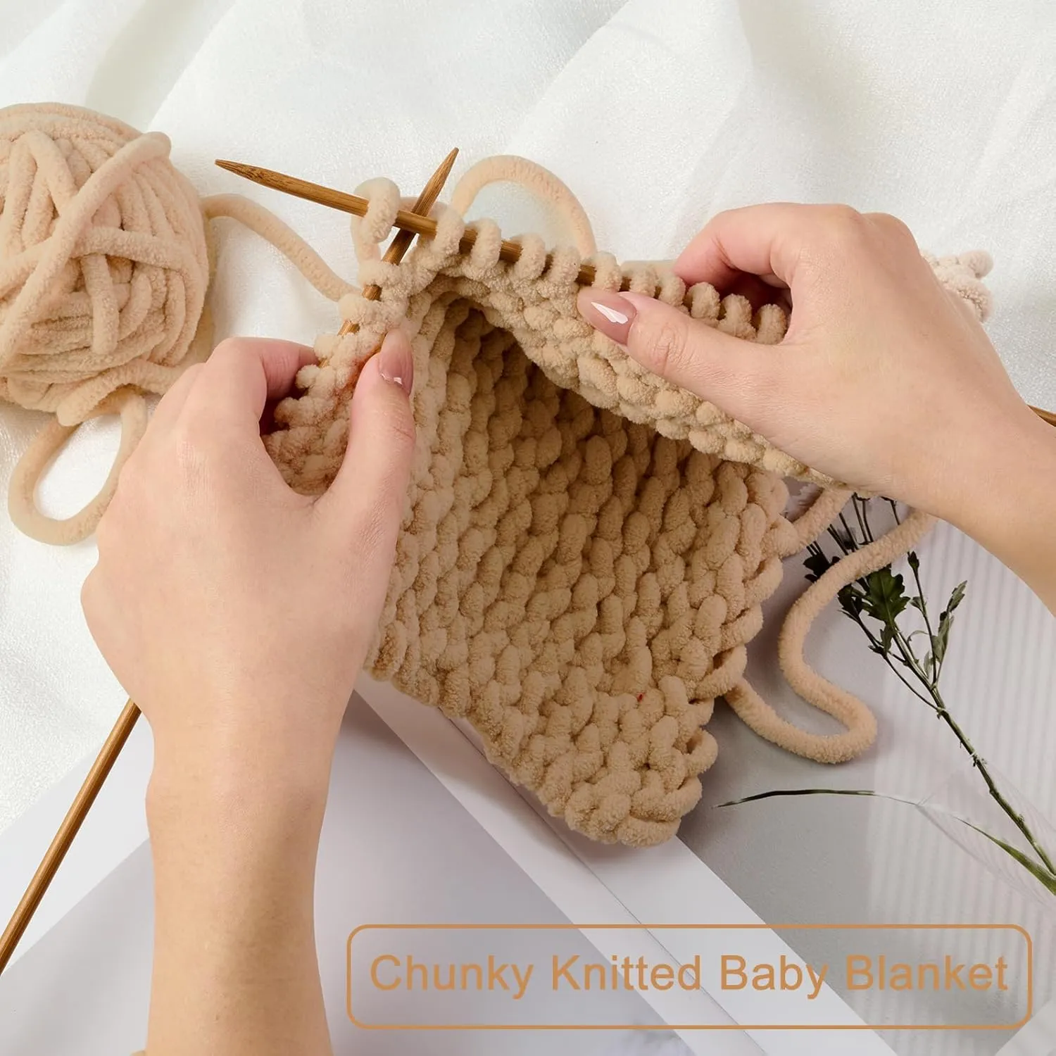 Chunky Chenille Yarn for Knitting/Crochet Baby Blanket Fancy Yarn for Amigurumi #6 Super Bulky Extra Thick Soft Fluffy Big Yarn Hat Scarf Christmas Decor Beginner Friendly,0.66lb,Camel