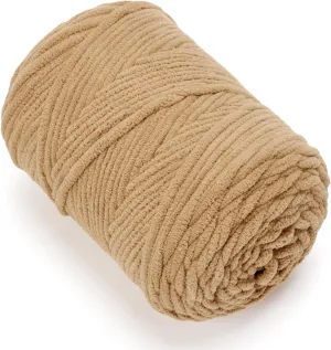 Chunky Chenille Yarn for Knitting/Crochet Baby Blanket Fancy Yarn for Amigurumi #6 Super Bulky Extra Thick Soft Fluffy Big Yarn Hat Scarf Christmas Decor Beginner Friendly,0.66lb,Camel
