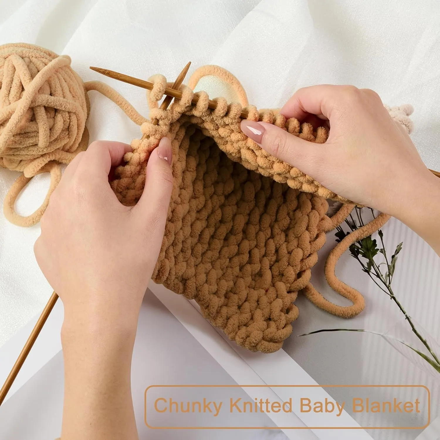 Chunky Chenille Yarn for Knitting/Crochet Baby Blanket Fancy Yarn for Amigurumi #6 Super Bulky Extra Thick Soft Fluffy Big Yarn Hat Scarf Christmas Decor Beginner Friendly,0.66lb,Cream