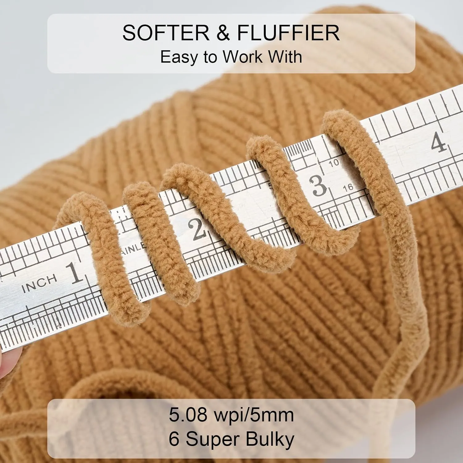 Chunky Chenille Yarn for Knitting/Crochet Baby Blanket Fancy Yarn for Amigurumi #6 Super Bulky Extra Thick Soft Fluffy Big Yarn Hat Scarf Christmas Decor Beginner Friendly,0.66lb,Cream