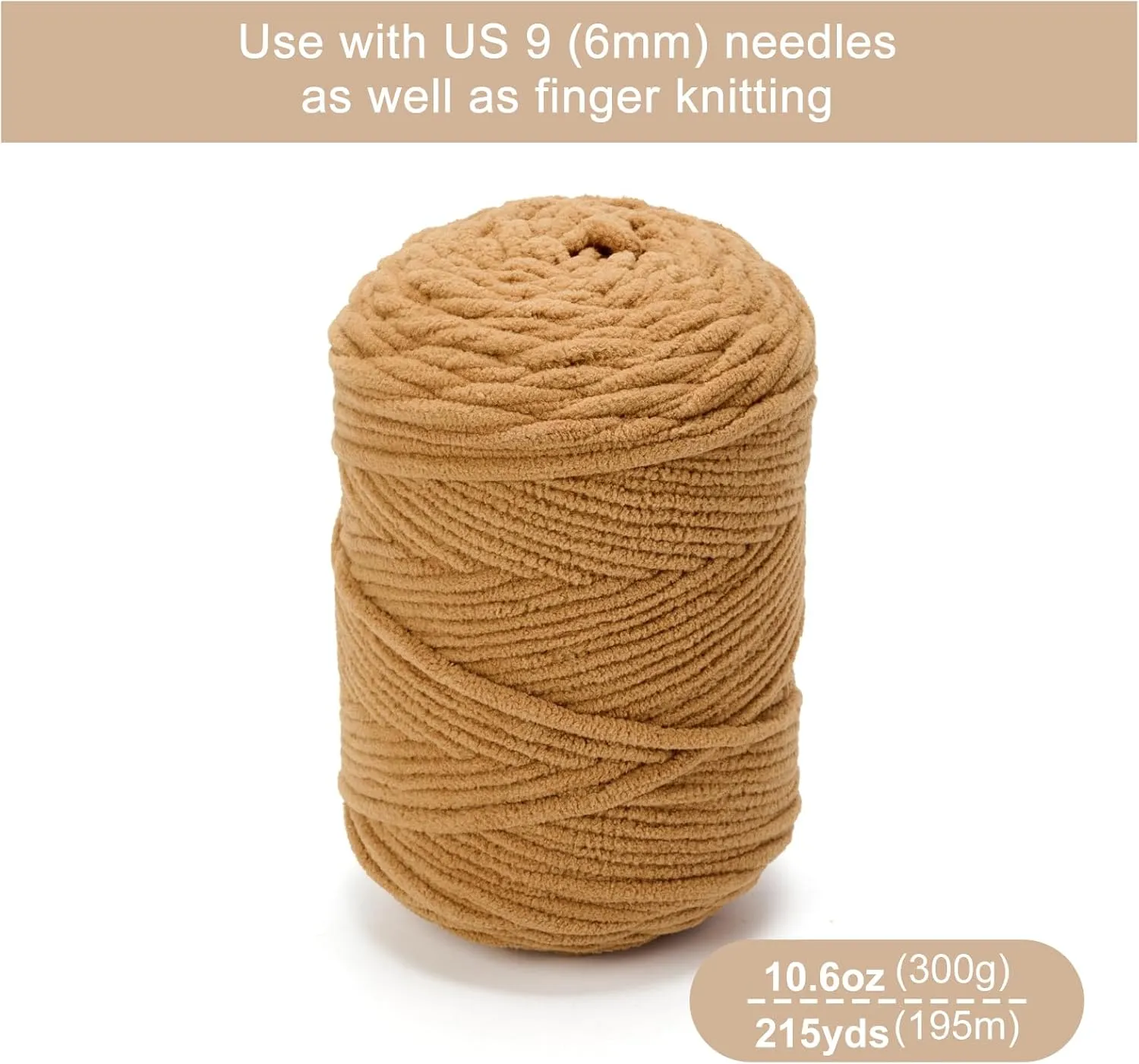 Chunky Chenille Yarn for Knitting/Crochet Baby Blanket Fancy Yarn for Amigurumi #6 Super Bulky Extra Thick Soft Fluffy Big Yarn Hat Scarf Christmas Decor Beginner Friendly,0.66lb,Cream