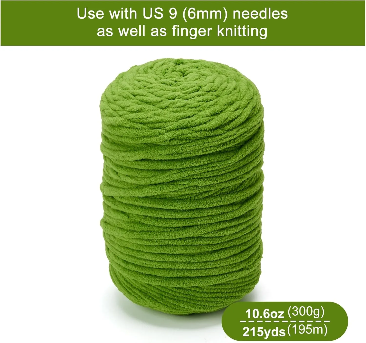 Chunky Chenille Yarn for Knitting/Crochet Baby Blanket Fancy Yarn for Amigurumi #6 Super Bulky Extra Thick Soft Fluffy Big Yarn Hat Scarf Christmas Decor Beginner Friendly,Green,0.66LB