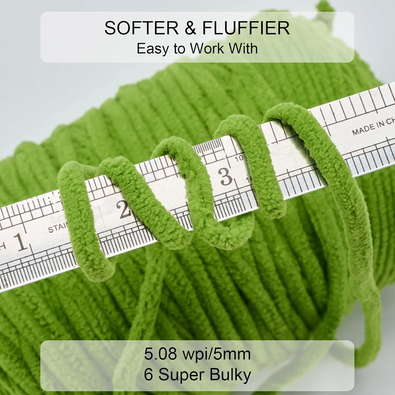 Chunky Chenille Yarn for Knitting/Crochet Baby Blanket Fancy Yarn for Amigurumi #6 Super Bulky Extra Thick Soft Fluffy Big Yarn Hat Scarf Christmas Decor Beginner Friendly,Green,0.66LB