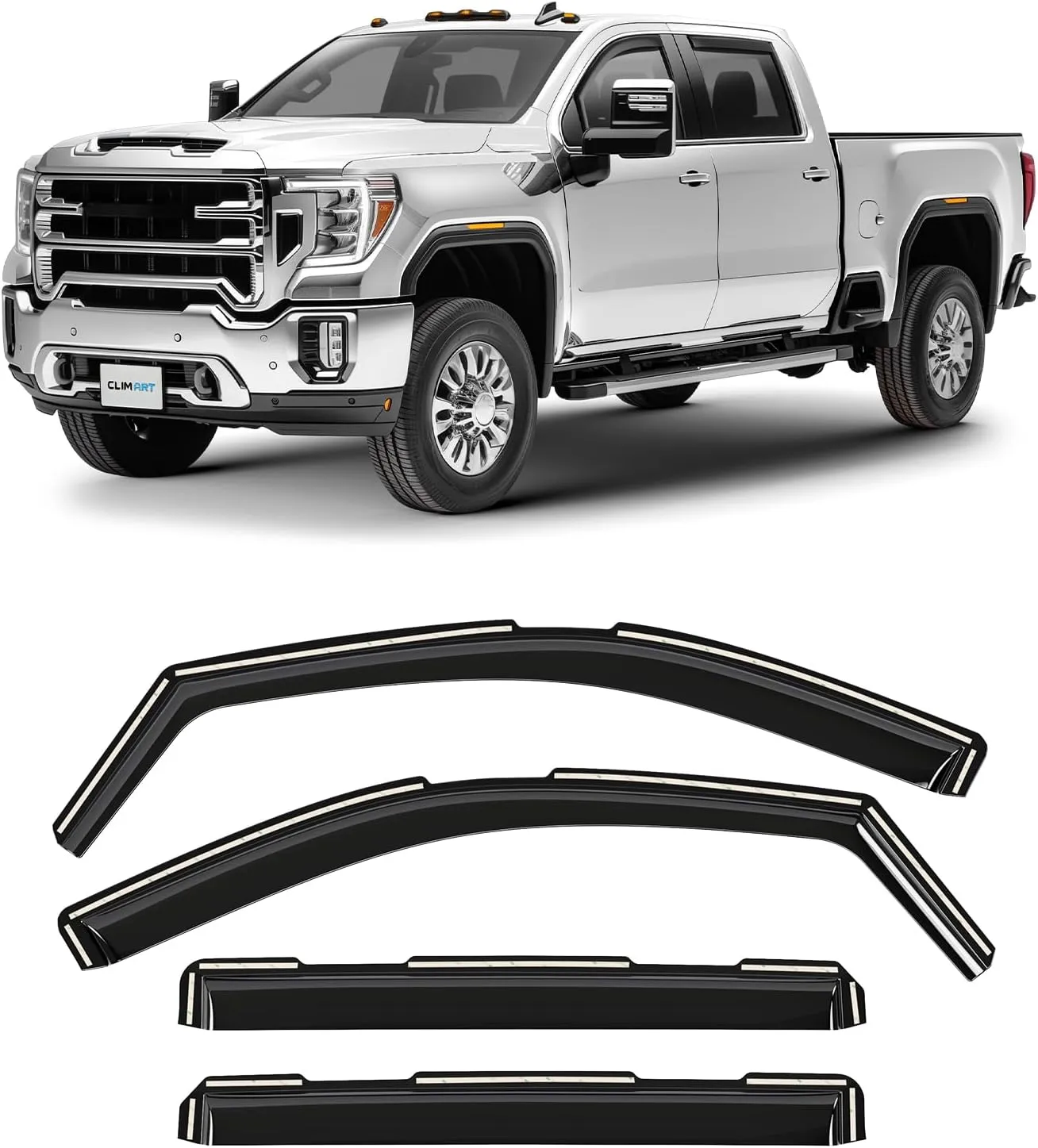 CLIM ART in-Channel Incredibly Durable Rain Guards for GMC Sierra 2500HD/3500HD 2020-2025 Crew Cab, Original Window Deflectors, Vent Window Visors, Vent Deflector, 4 pcs. - 620265