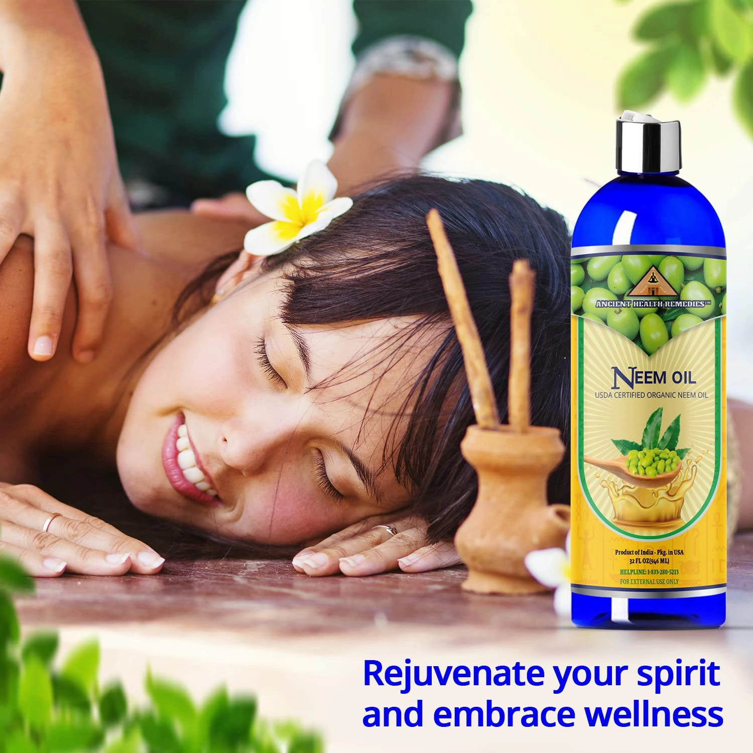 Cold-Pressed Unrefined USDA Certified Organic Neem Oil by Ancient Health Remedies Pure & All Natural-Excellent Bulk Carrier Oil For Anti-aging, Healthy Hair & Skin (INDIA) (32 oz)