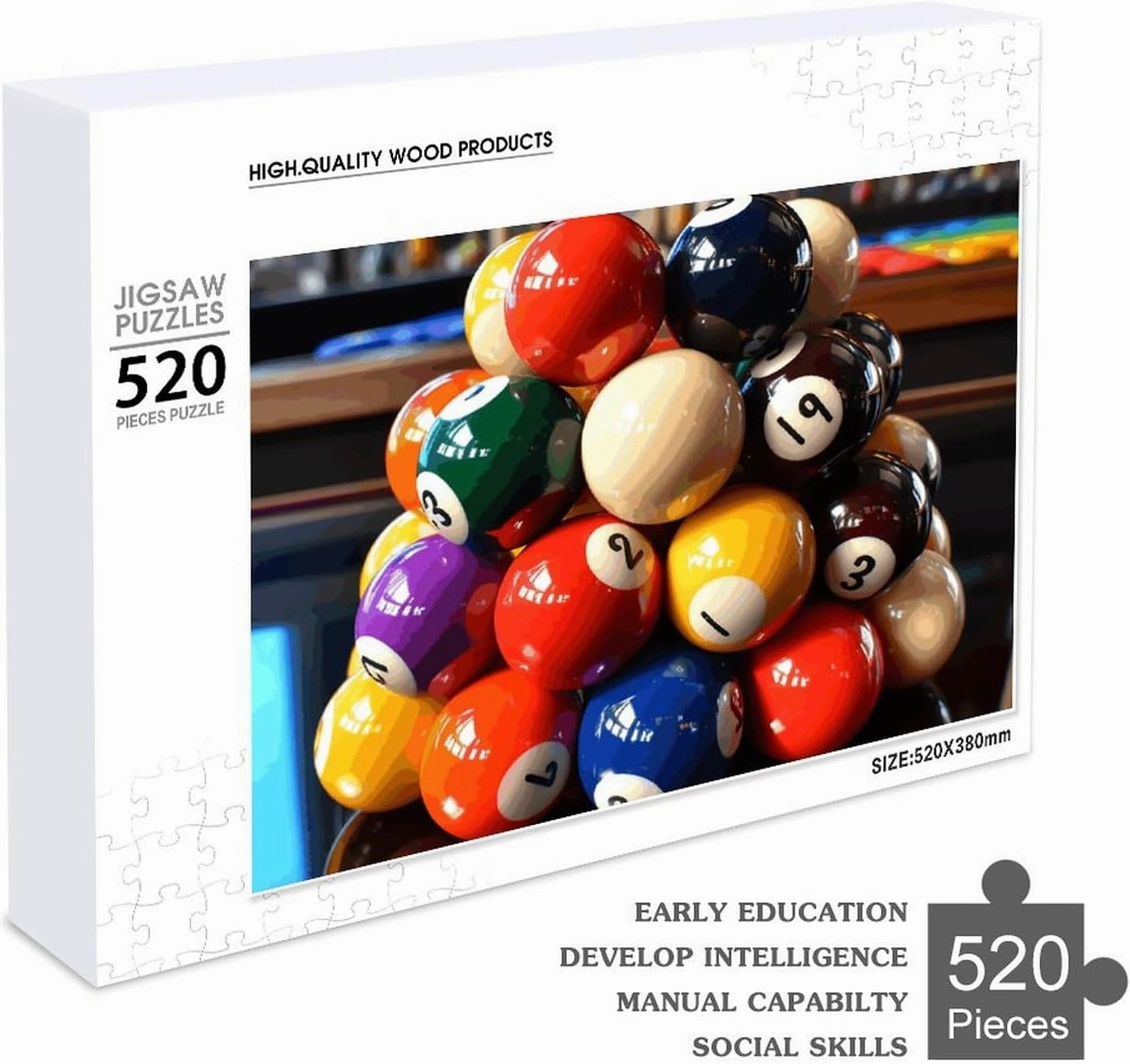 Color Billiards Puzzles 520 Pieces Personalized Jigsaw Puzzles Color Billiards Photo Puzzle Challenging Picture Puzzle for Adults Personaliz Jigsaw with Storage Bag (20.5" X 15")