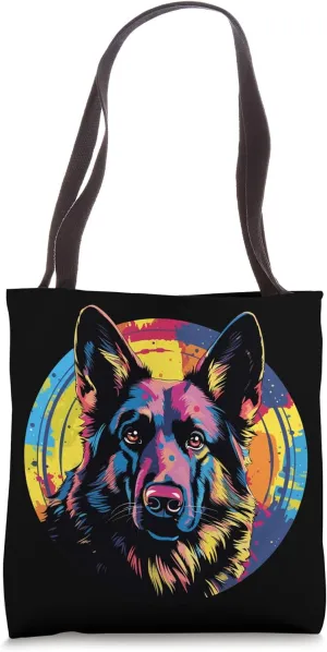 Colorful Watercolor Black German Shepherd dog Portrait Tote Bag
