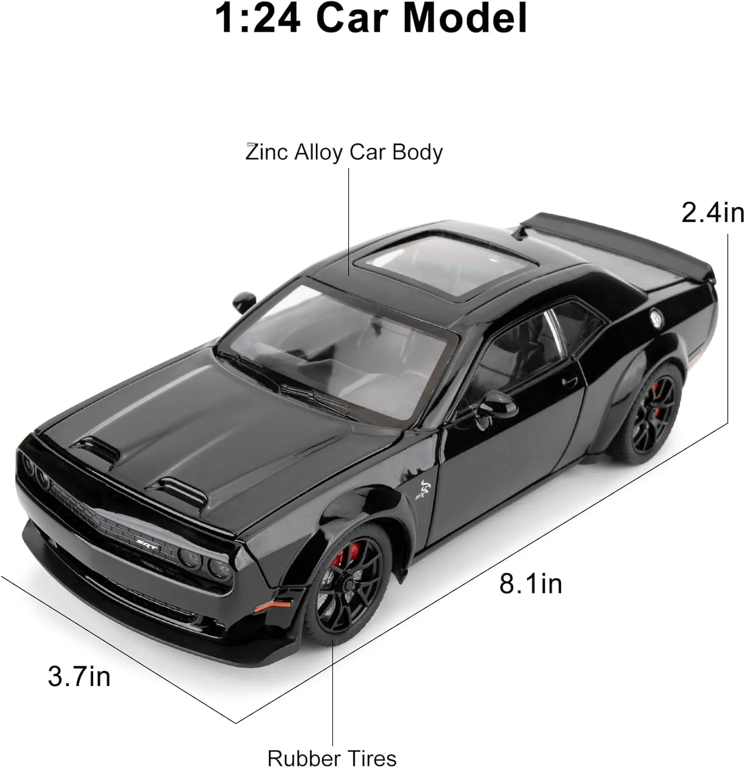 Compatible for 1/24 Dodge Challenger SRT Hellcat Car Model, Collectible Die-Cast Model Car with Lights and Sounds,Pull Back Car Toy for Adults Kids Birthday Gifts Decoration (Black)