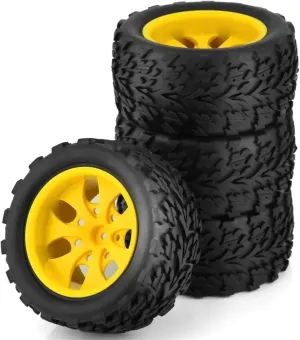 Compatible with 88025 for HSP 94111 94108 94188 1:10 for Monster Truck 4pcs RC Rubber Sponge Tires Tyre Wheel Rim RC Wheel Tires(Yellow)