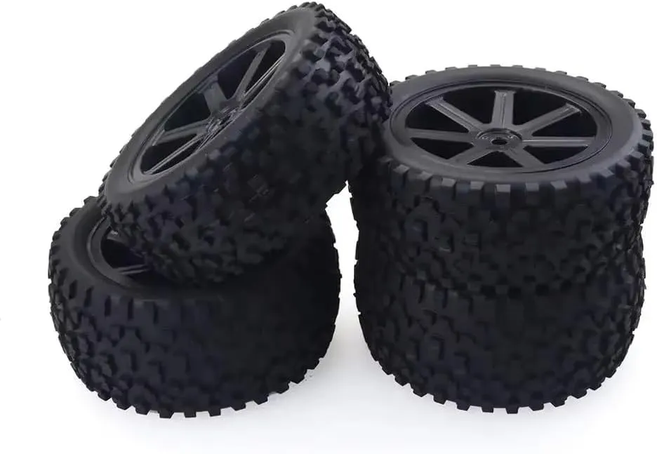 Compatible with Redcat for HSP for HPI for Hobbyking for Trxs for Losi VRX for ZD for Racing 1/10 RC Car Rubber Tyres Plastic Wheels 4PCS RC Wheel Tires(Black)