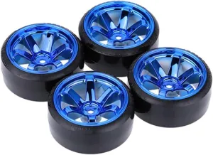 Compatible with Tras for HSP for Tamiya for HPI 1:10 RC On-Road Vehicle Drifting Car Hard Tyre Set 4Pcs RC Car Tires Tyre Wheel RC Wheel Tires(Blue)