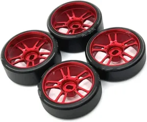Compatible with Wltoys 284131 K969 K979 K989 P929 for Kyosho for Mini-Z 27Mm Drift Tire Tyre Wheel Rim 1/28 RC Car Upgrades Parts RC Wheel Tires(Red)