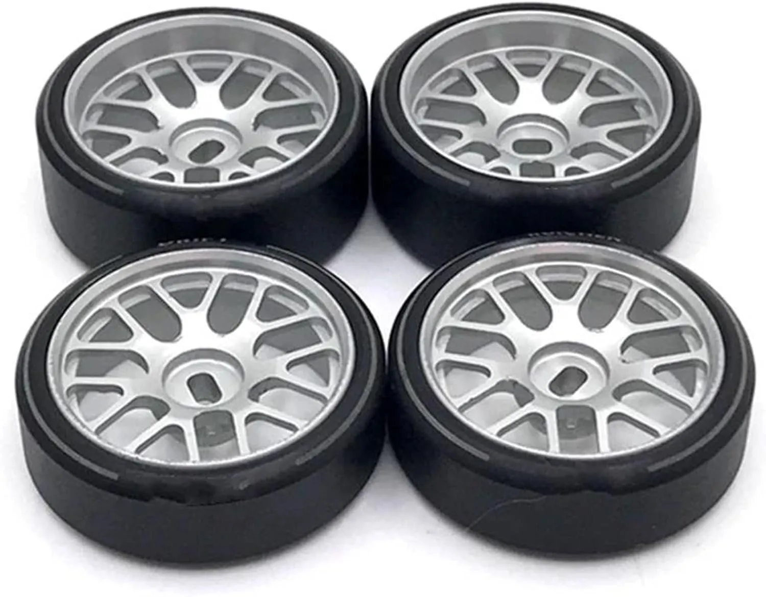 Compatible with Wltoys 284131 K969 K989 P929 for Mini 1/28 RC Car 4Pcs Metal Wheel Rim Hard Plastic Drift Tire Tyres Upgrades Parts RC Wheel Tires(White)