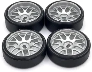 Compatible with Wltoys 284131 K969 K989 P929 for Mini 1/28 RC Car 4Pcs Metal Wheel Rim Hard Plastic Drift Tire Tyres Upgrades Parts RC Wheel Tires(White)