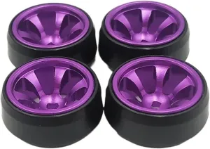 Compatible with Wltoys K989 K969 for Mini-Q for Mini-Z for HGD1 for DRZ for XRX 4pcs Metal Wheel Hub Drift Tire 1:28 RC Car Upgrade Parts RC Wheel Tires(Purple)