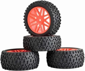 Compatible with HSP 4pcs Rubber for Buggy Wheels Tires 12mm Hex Hub 1/10 RC Off Road Car Upgrade Parts Accessories RC Wheel Tires(Orange)