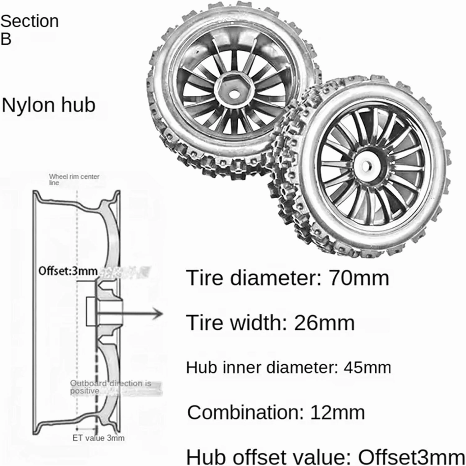 Compatible with Wltoys for HSP 1:10 1:12 1:14 1:16 RC Car Parts for Model Accessories RC Wheel Rim and Tires Wheel Rim Rubber Tires Tyres RC Wheel Tires(White)