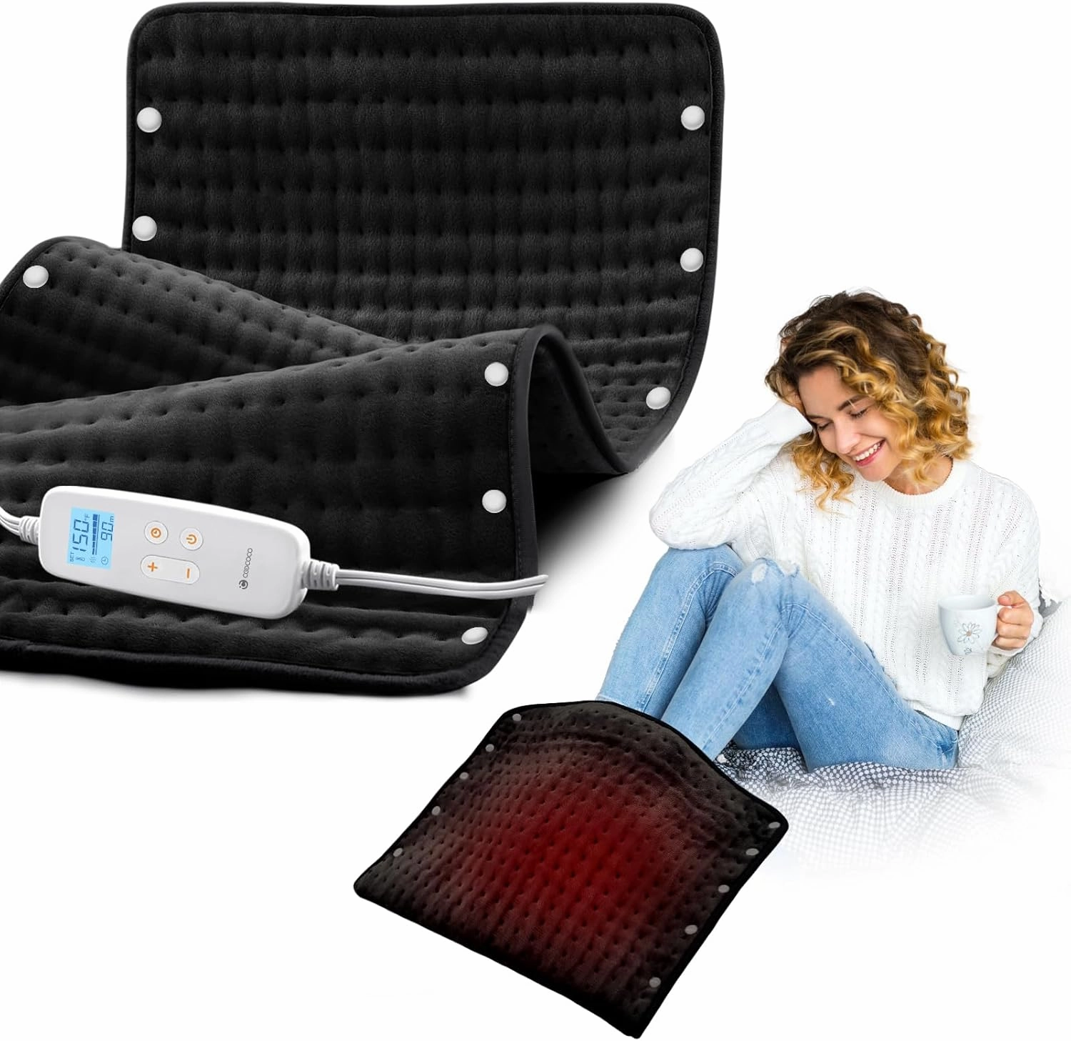 CooCoCo Large Heating Pad for Back Pain Relief, FSA HSA Eligible Foot Warmer with 10ft Cord, Electric Heating Pad for Feet Period Cramps, Machine Washable, 17"x33", Gifts for Women Men