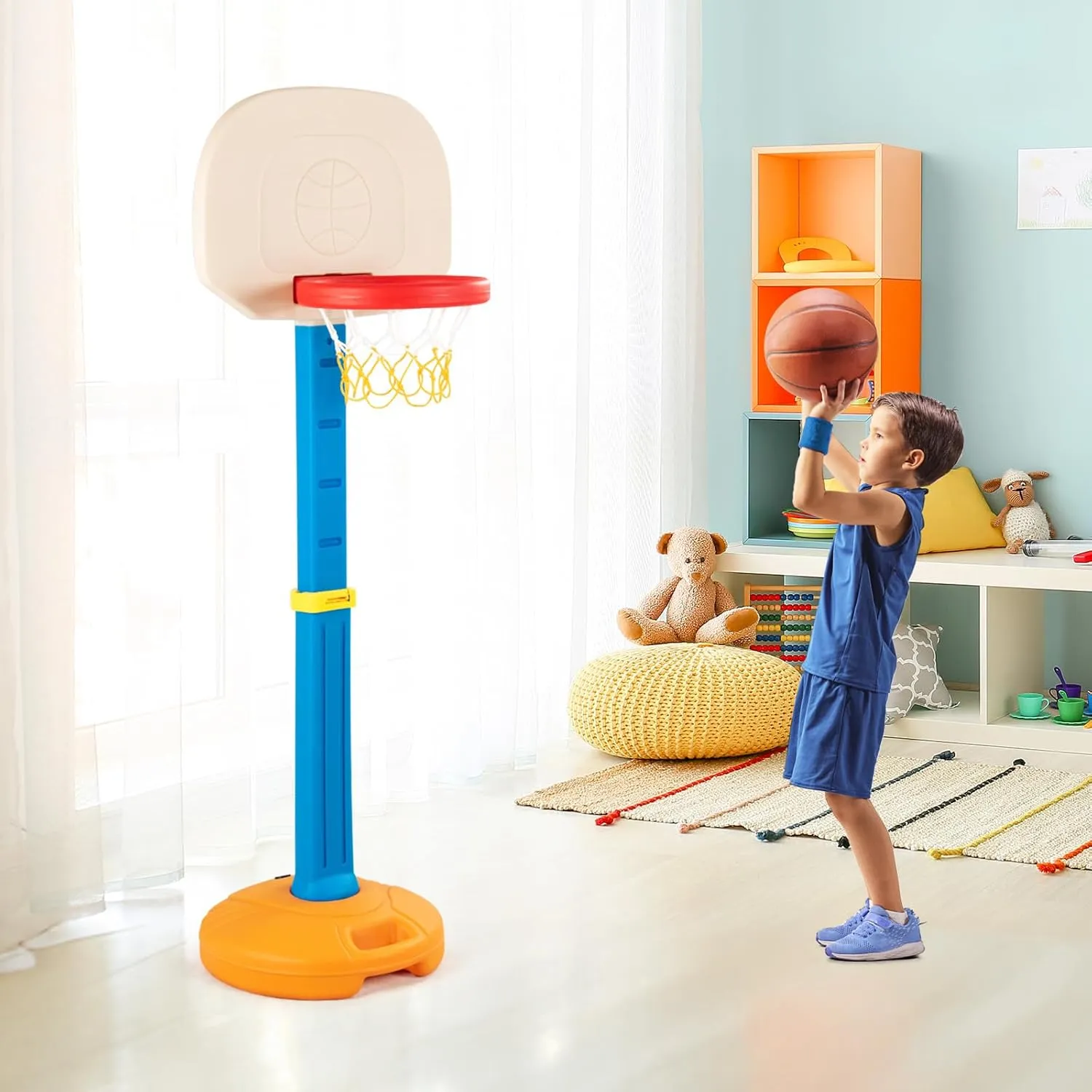 Costzon Kids Basketball Hoop, Height Adjustable 3.9FT- 5.2FT Basketball Goal for Kids, Portable Mini Basketball Set, Indoor Outdoor Toddler Basketball Hoop, Gift for Boys Girls
