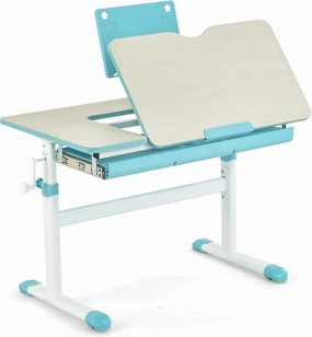Costzon Kids Desk, Ergonomic Height-Adjustable Children Study Table w/Tiltable Desktop & Book Stand, Pull-Out Storage Drawer & Scale Ruler, Student Workstation for Writing, Drawing, Reading (Blue)